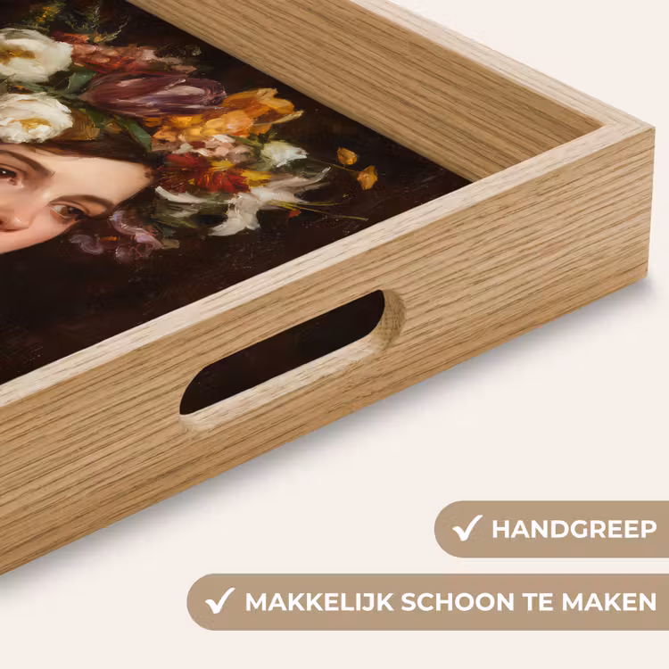 Portret - Vrouw - Bloemen Dienblad Rechthoek middel -USP_HandgreepNL