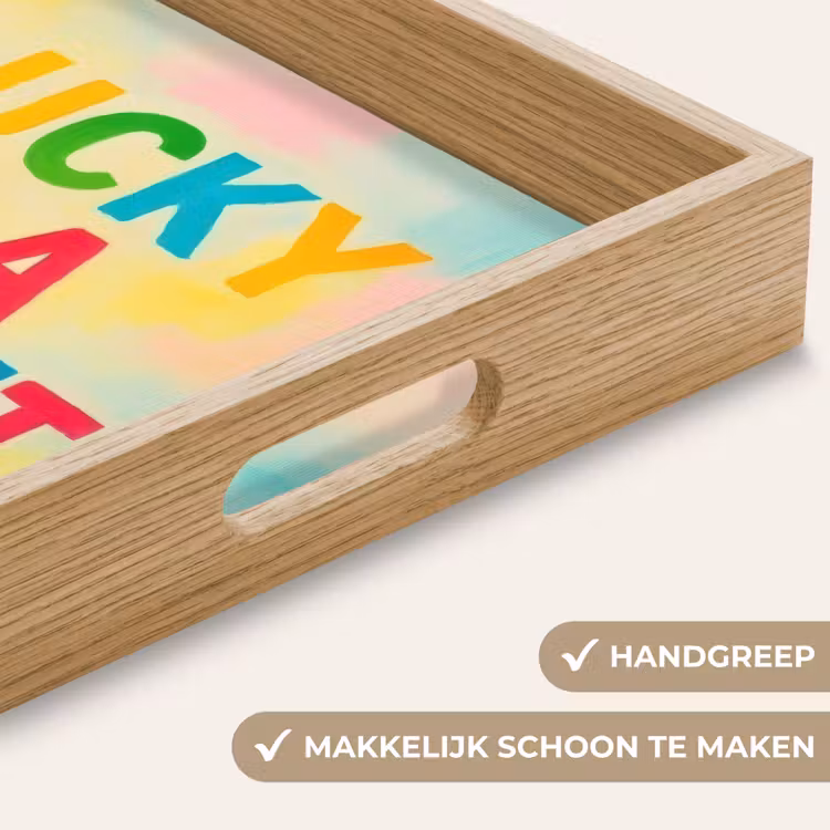 Quote - Lucky - Regenboogkleuren Dienblad Rechthoek middel -USP_HandgreepNL