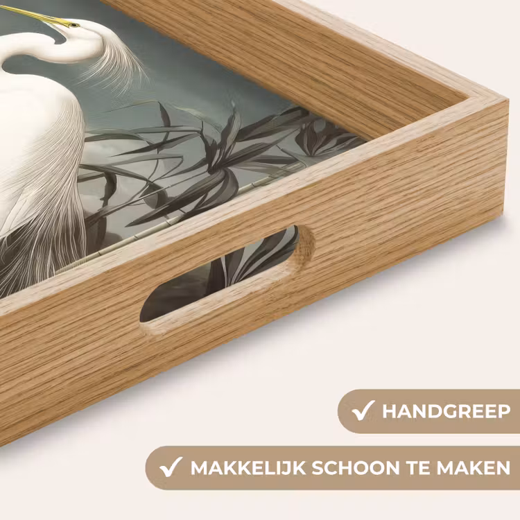 Reiger - Planten - Wolken - Wit Dienblad Rechthoek middel -USP_HandgreepNL