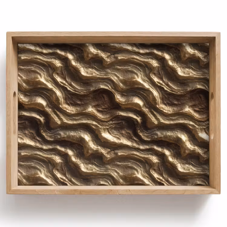 Reliëf - Golven - Abstract - Bronsgoud Dienblad Rechthoek middel 911 -z3d_shopping