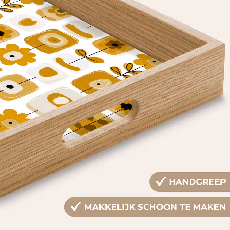 Retro - Abstract - Bloemen - Okergeel Dienblad Rechthoek middel 911 -USP_HandgreepNL