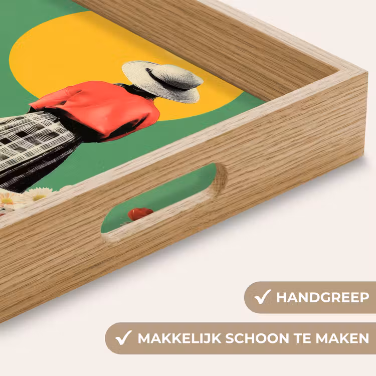Retro - Meisje - Kat - Zon Dienblad Rechthoek middel -USP_HandgreepNL