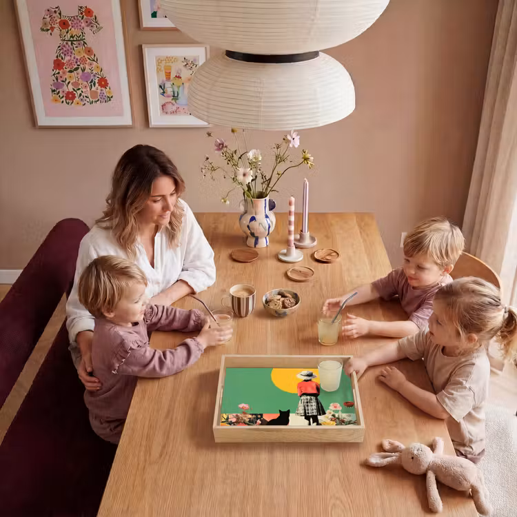 Retro - Meisje - Kat - Zon Dienblad Rechthoek middel -sfeer4
