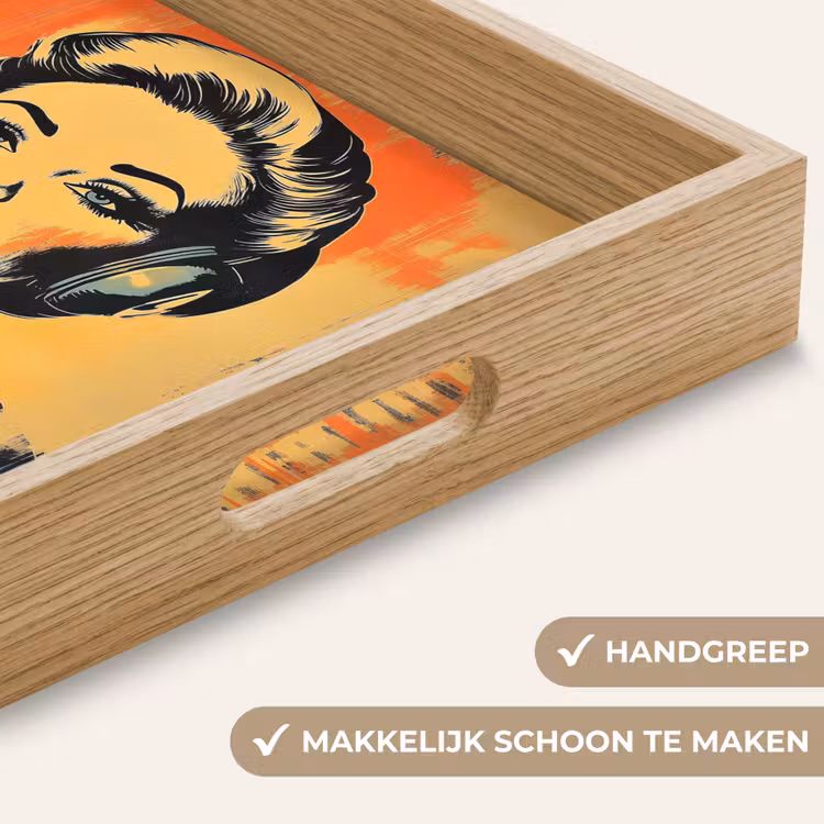 Retro - Vrouw - Koptelefoon - Oranje Dienblad Rechthoek middel -USP_HandgreepNL