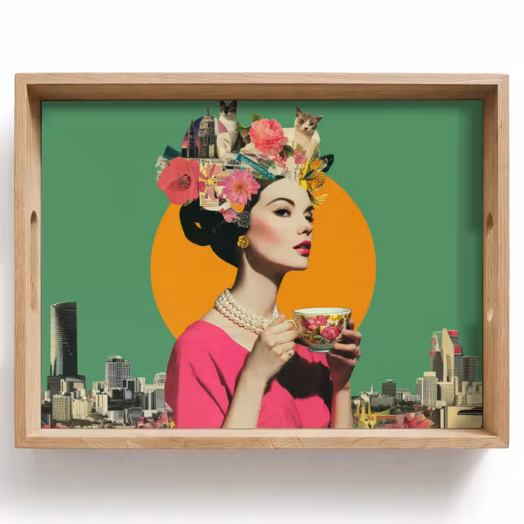 Retro - Vrouw - Stad - Zon Dienblad Rechthoek middel -z3d_shopping