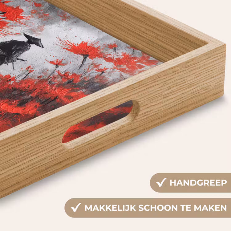 Rode bloemen - mistig - Man Dienblad Rechthoek middel -USP_HandgreepNL
