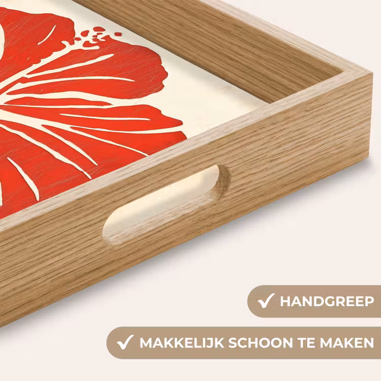 Rode hibiscusbloem - Textuur achtergrond - Beige Dienblad Rechthoek middel -USP_HandgreepNL