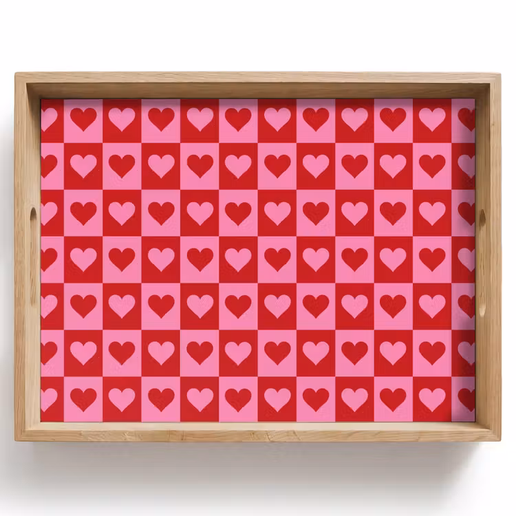 Rood - Roze - Schaakbord - Valentijn Dienblad Rechthoek middel -z3d_shopping