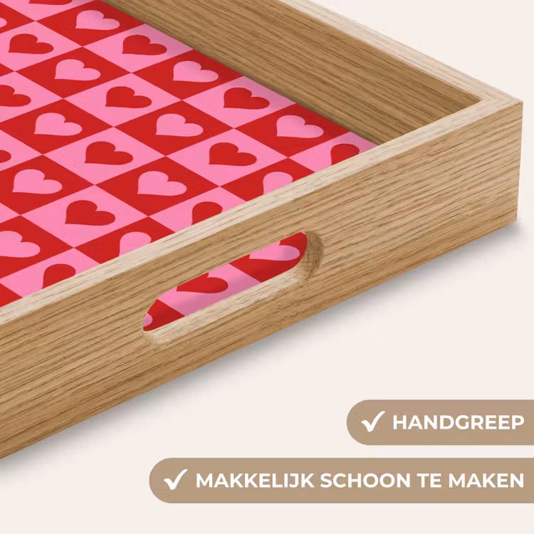 Rood - Roze - Schaakbord - Valentijn Dienblad Rechthoek middel -USP_HandgreepNL