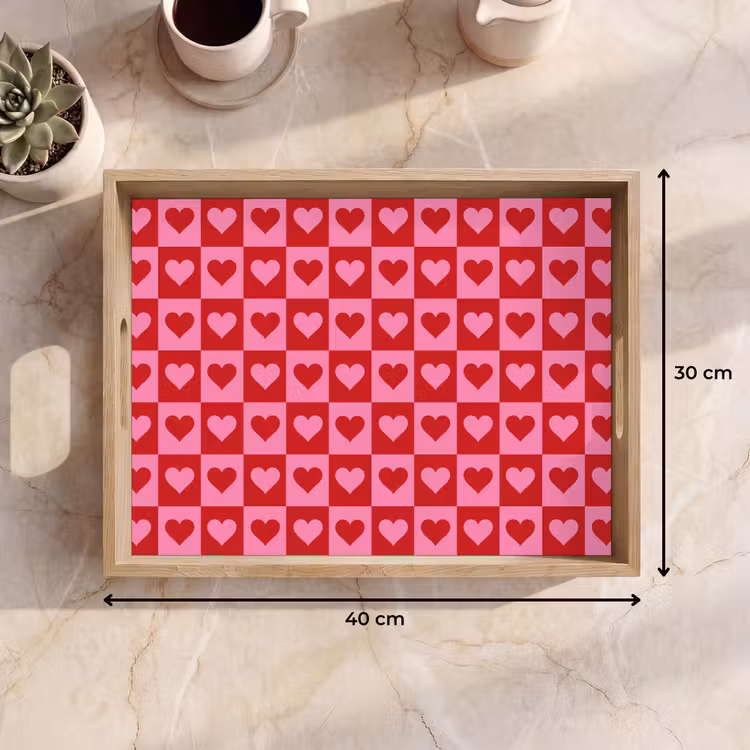 Rood - Roze - Schaakbord - Valentijn Dienblad Rechthoek middel -USP_Formaat