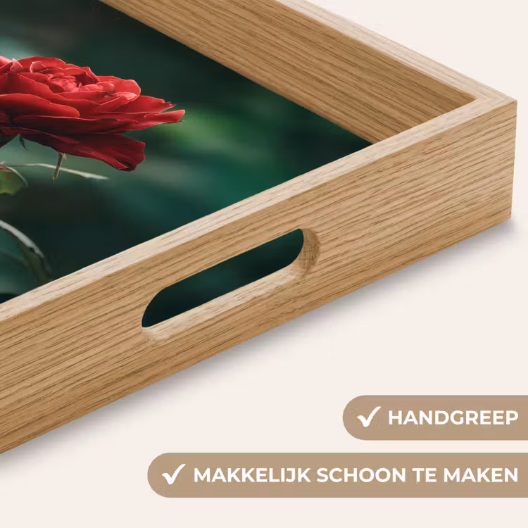 Roos - Bladeren - Dieprood Dienblad Rechthoek middel -USP_HandgreepNL