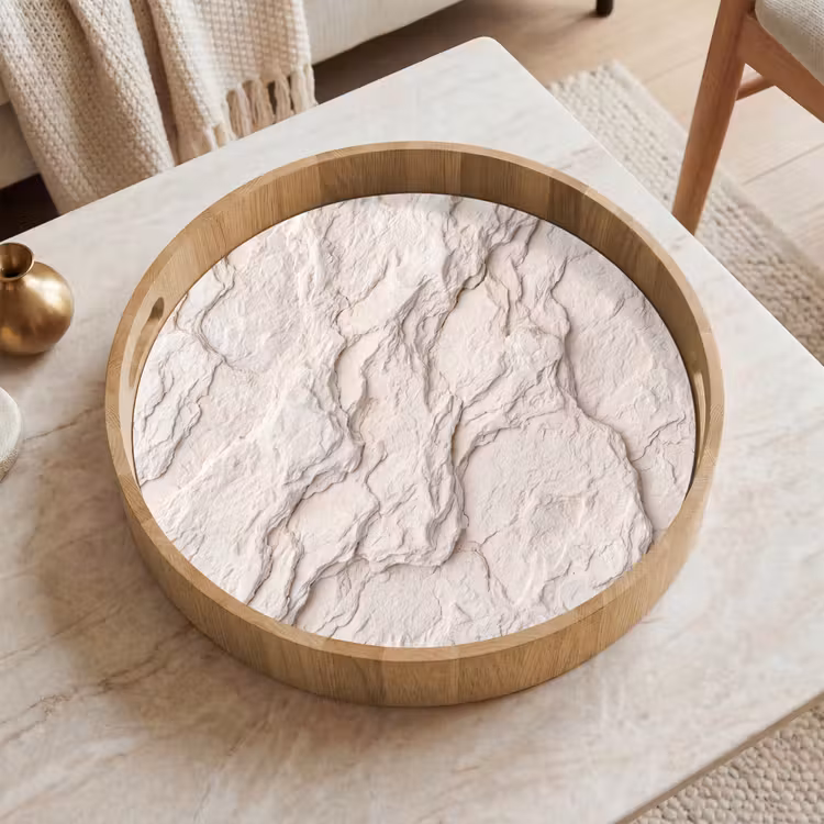 Rots - Structuur - Natuur - Beige - Abstract Dienblad Rond middel -sfeer1
