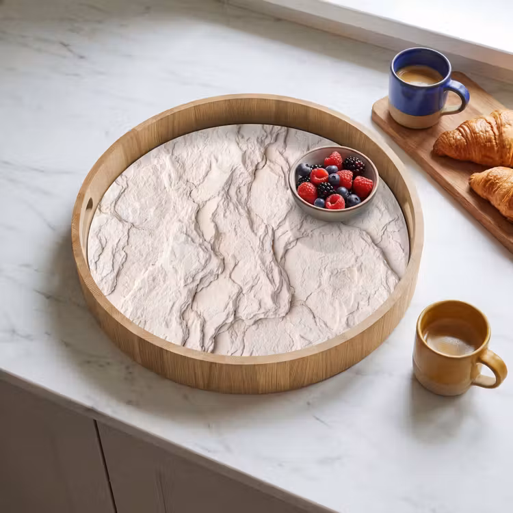 Rots - Structuur - Natuur - Beige - Abstract Dienblad Rond middel -sfeer2
