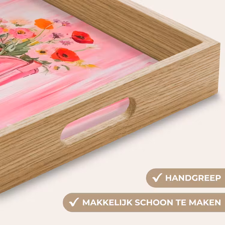 Roze - Bloemen - Cowboy Dienblad Rechthoek middel -USP_HandgreepNL