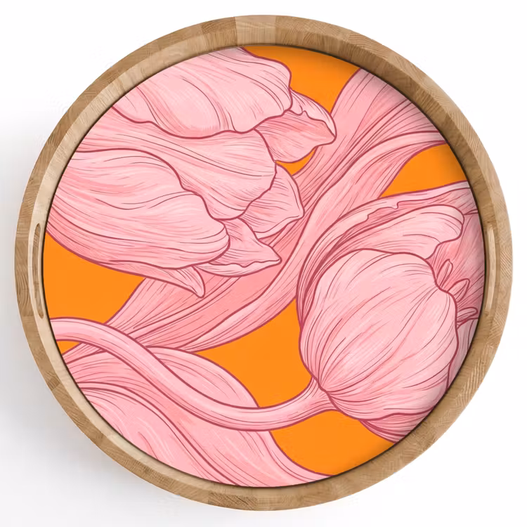 Dienblad - Roze bloemen - Modern - Roze bloemen - Modern Dienblad Rond middel