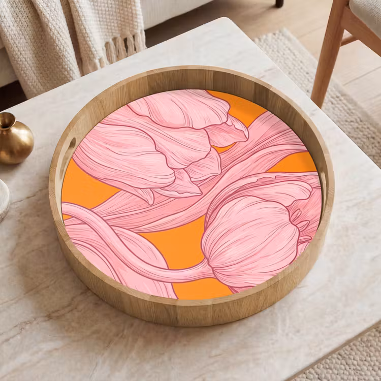 Dienblad - Roze bloemen - Modern - Roze bloemen - Modern Dienblad Rond middel