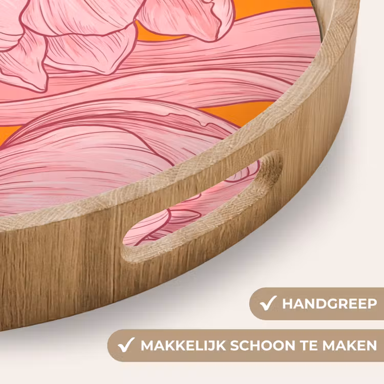 Dienblad - Roze bloemen - Modern - Roze bloemen - Modern Dienblad Rond middel