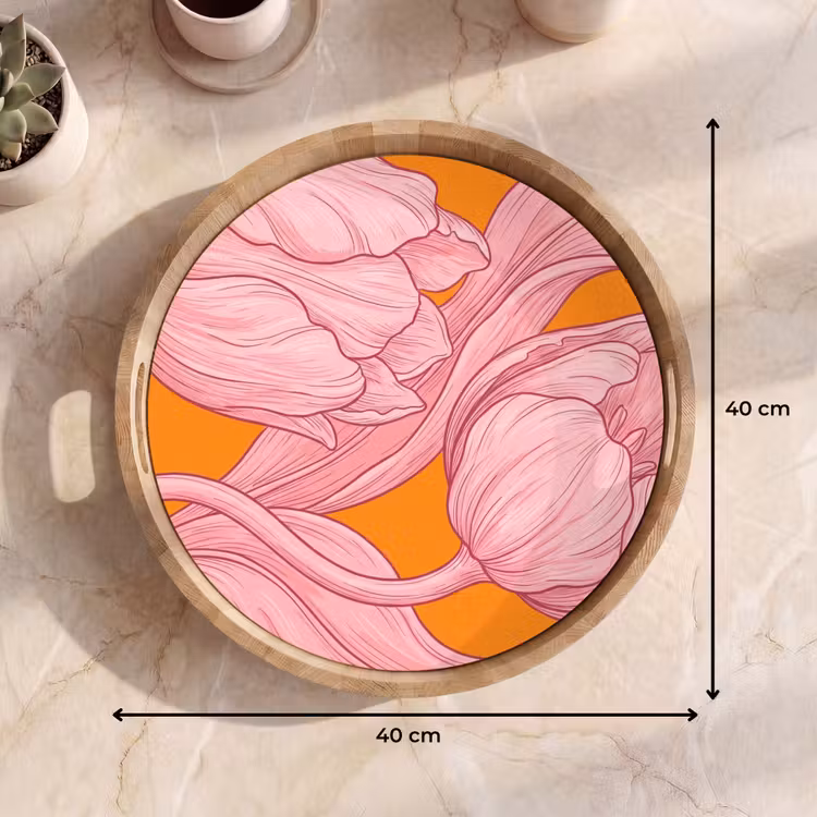 Dienblad - Roze bloemen - Modern - Roze bloemen - Modern Dienblad Rond middel