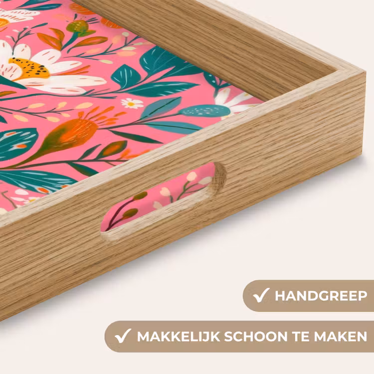 Roze - Bloemen - Wit - Oranje Dienblad Rechthoek middel -USP_HandgreepNL