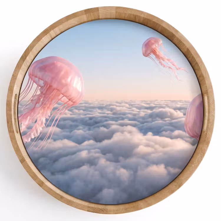 Dienblad - Roze dier - Wolken - Roze dier - Wolken Dienblad Rond middel