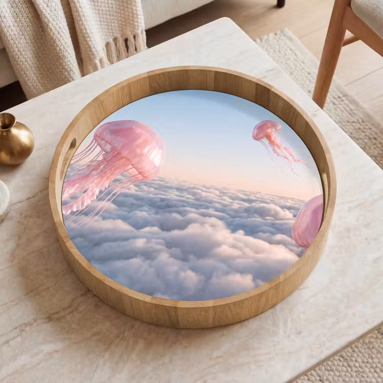 Dienblad - Roze dier - Wolken - Roze dier - Wolken Dienblad Rond middel