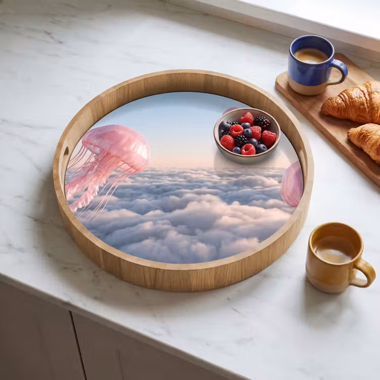 Dienblad - Roze dier - Wolken - Roze dier - Wolken Dienblad Rond middel