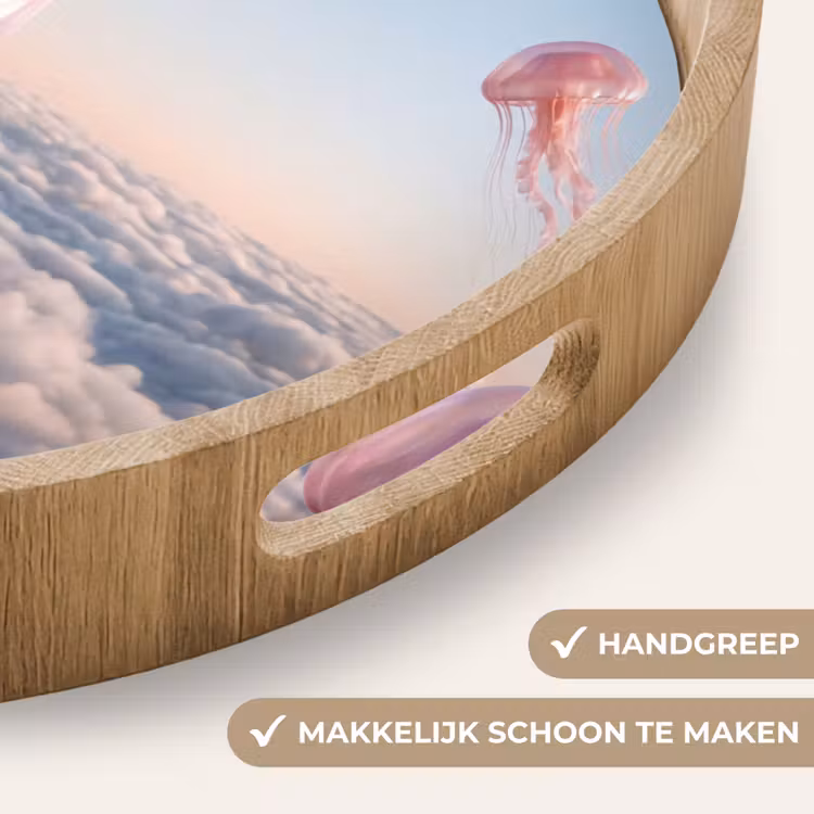 Dienblad - Roze dier - Wolken - Roze dier - Wolken Dienblad Rond middel