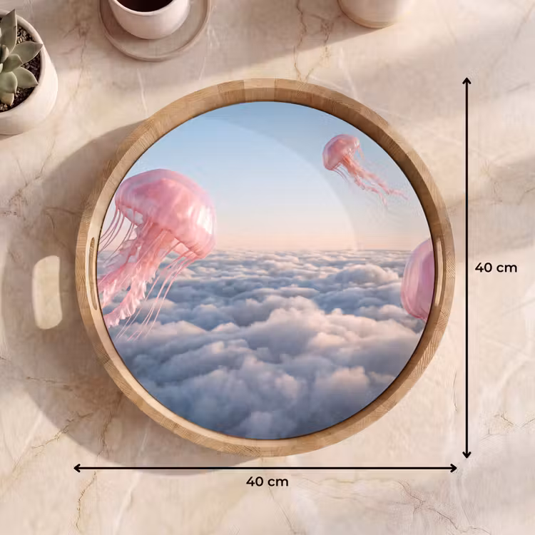 Dienblad - Roze dier - Wolken - Roze dier - Wolken Dienblad Rond middel