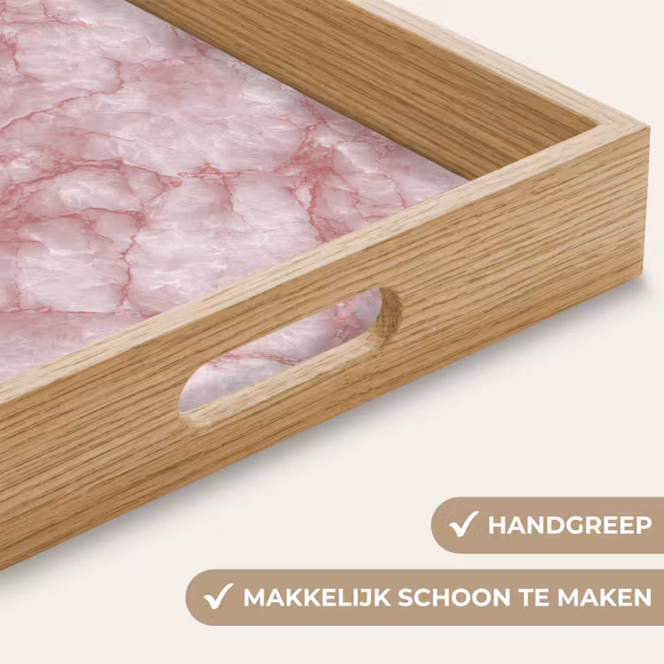 Roze - Kwartsmarmer - Aders Dienblad Rechthoek middel 911 -USP_HandgreepNL