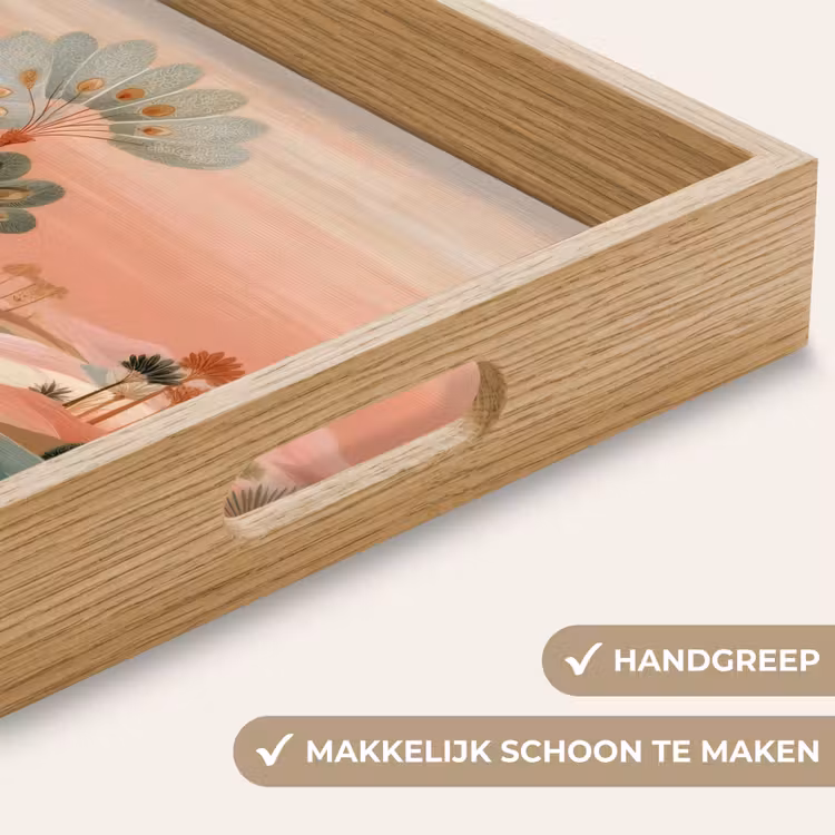 Roze landschap - Palmen - Water Dienblad Rechthoek middel -USP_HandgreepNL