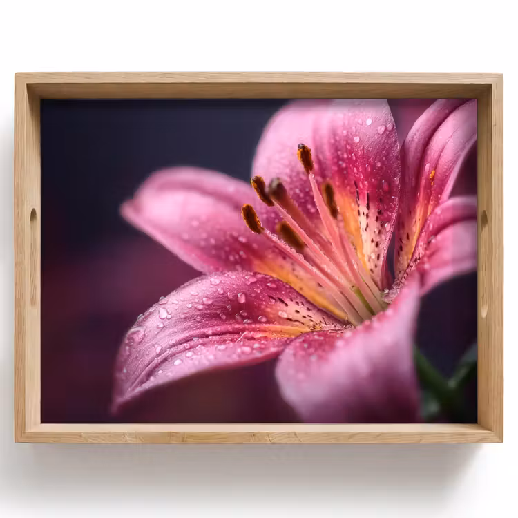 Roze - lelie - Dauwdruppels Dienblad Rechthoek middel -z3d_shopping