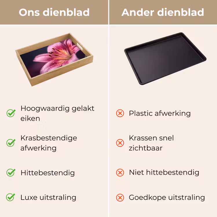 Roze - lelie - Dauwdruppels Dienblad Rechthoek middel -USP_VergelijkingNL