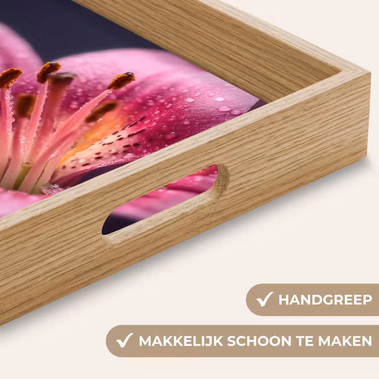 Roze - lelie - Dauwdruppels Dienblad Rechthoek middel -USP_HandgreepNL