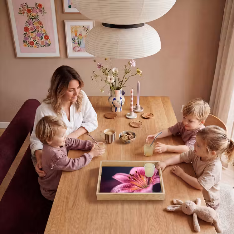 Roze - lelie - Dauwdruppels Dienblad Rechthoek middel -sfeer4