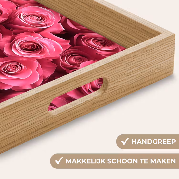 Rozen - Pink - Bloem Dienblad Rechthoek middel -USP_HandgreepNL