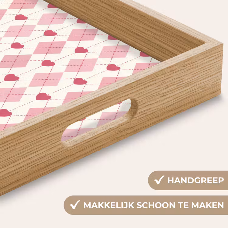 Ruiten - Klassiek - Roze - Wit Dienblad Rechthoek middel 911 -USP_HandgreepNL