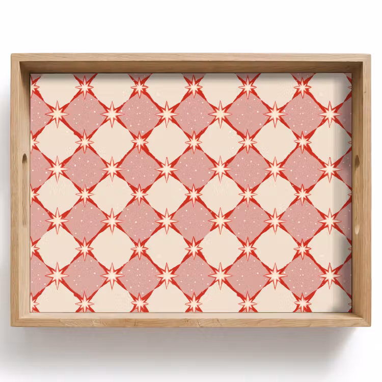 Ruiten - Sterren - Vintage - Oudroze - Rood Dienblad Rechthoek middel 911 -z3d_shopping