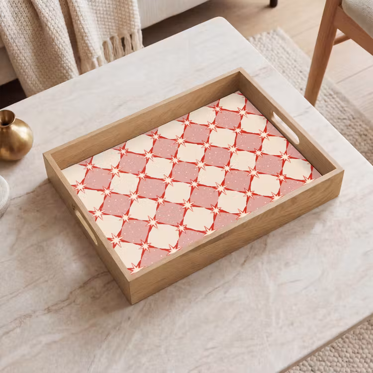 Ruiten - Sterren - Vintage - Oudroze - Rood Dienblad Rechthoek middel 911 -sfeer1
