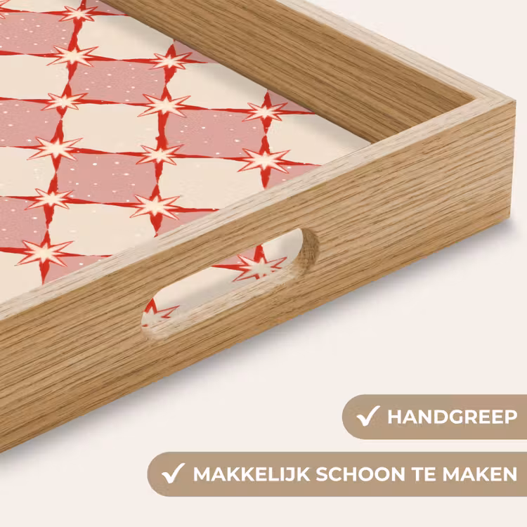 Ruiten - Sterren - Vintage - Oudroze - Rood Dienblad Rechthoek middel 911 -USP_HandgreepNL