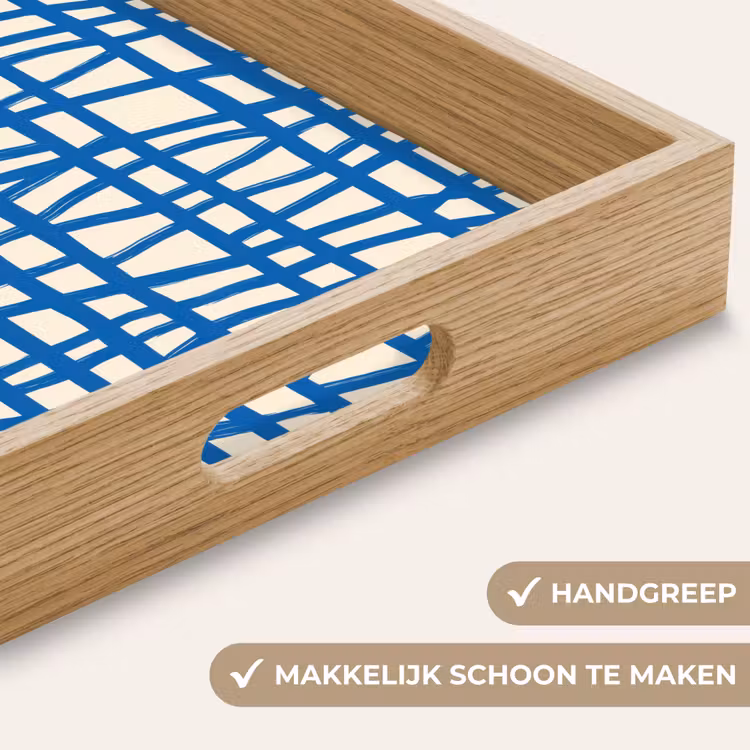 Ruitpatroon - Blauw - Crème Dienblad Rechthoek middel 911 -USP_HandgreepNL
