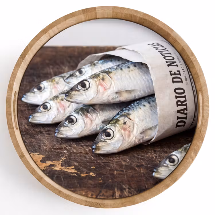 Dienblad - Sardientje - krant - snijplank - Sardientje - krant - snijplank Dienblad Rond middel