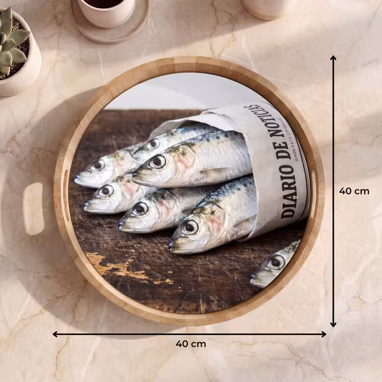 Dienblad - Sardientje - krant - snijplank - Sardientje - krant - snijplank Dienblad Rond middel
