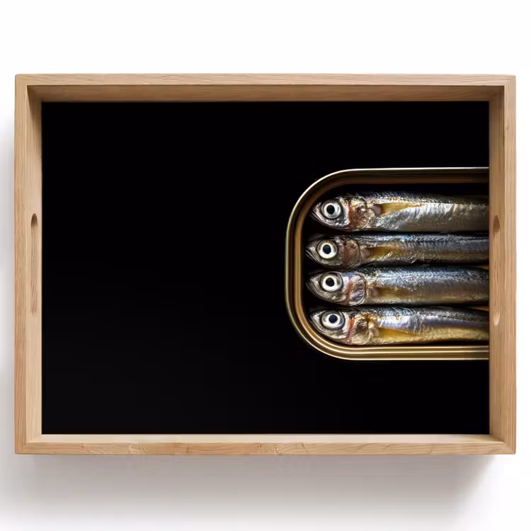 Sardines - Blik - Zwart - Vissen Dienblad Rechthoek middel -z3d_shopping