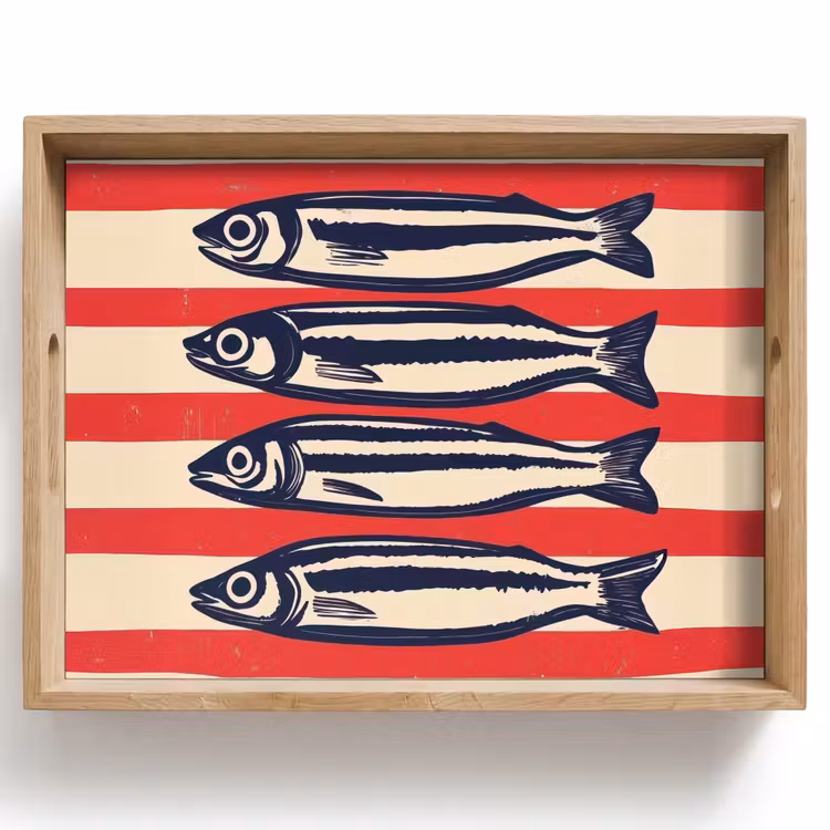 Sardines - Rood en beige strepen Dienblad Rechthoek middel -z3d_shopping