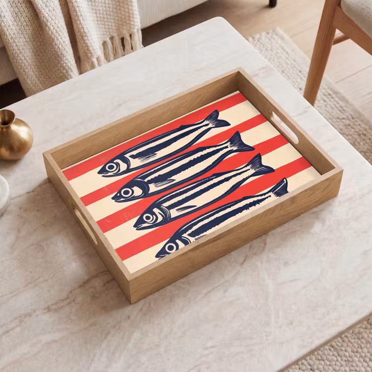 Sardines - Rood en beige strepen Dienblad Rechthoek middel -sfeer1