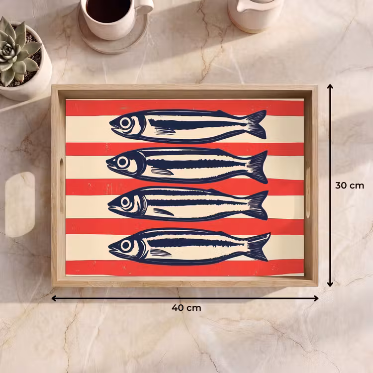 Sardines - Rood en beige strepen Dienblad Rechthoek middel -USP_Formaat