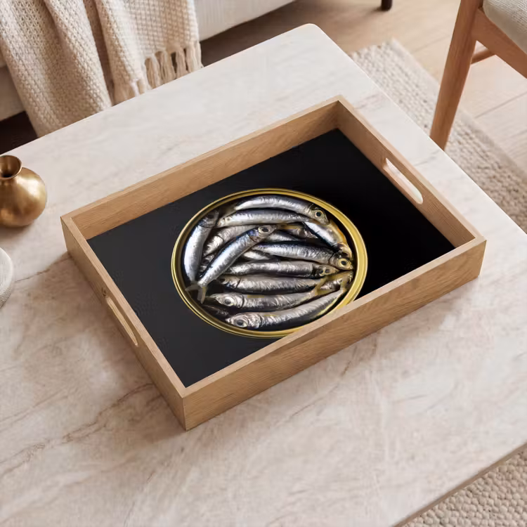 Sardines - Vissen - Rond - Zwart Dienblad Rechthoek middel -sfeer1
