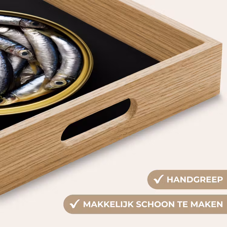 Sardines - Vissen - Rond - Zwart Dienblad Rechthoek middel -USP_HandgreepNL