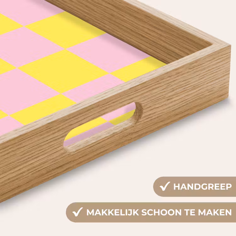 Schaakbord patroon - Geel - Roze - Blokjes Dienblad Rechthoek middel -USP_HandgreepNL