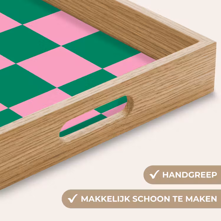 Schaakbord patroon - Groen - Roze - Blokjes Dienblad Rechthoek middel -USP_HandgreepNL